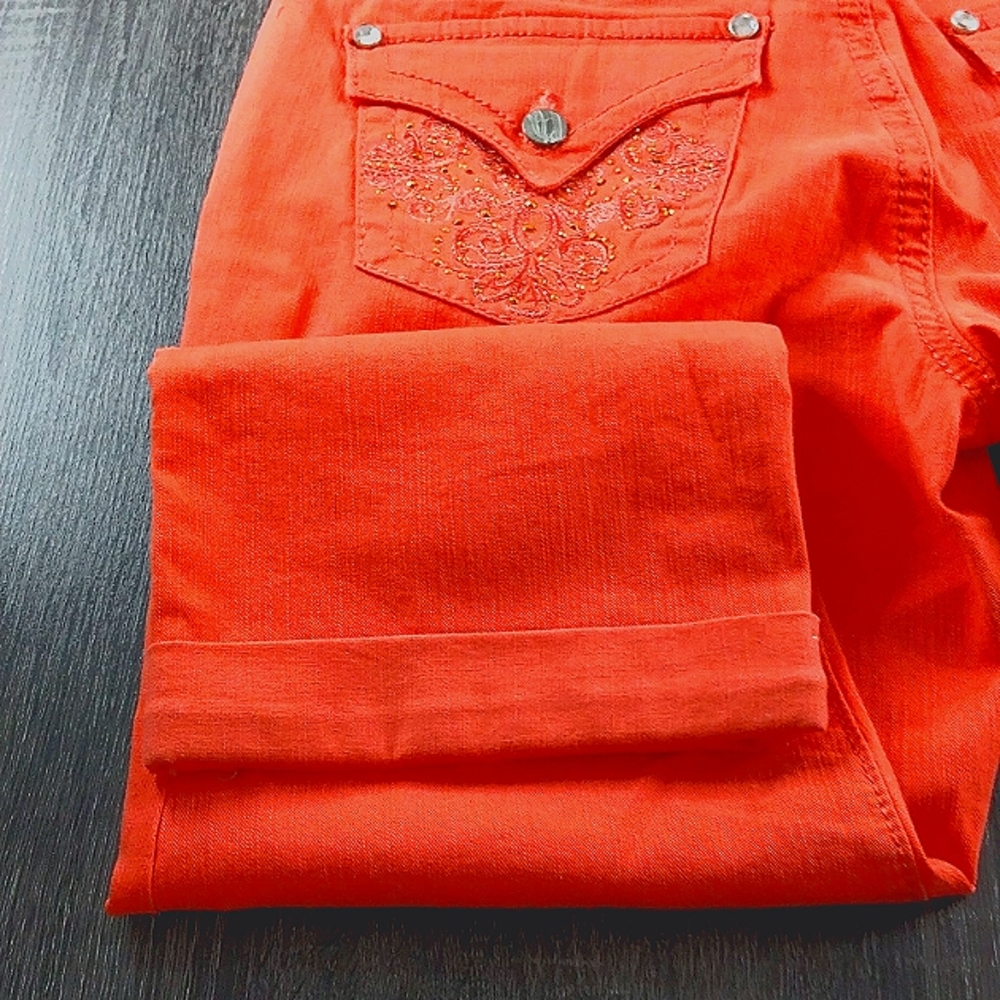 Nine West Missy Capris 8/29 Orange/Coral 2 Back Pocket Sparkle Embellishments - Picture 6 of 16
